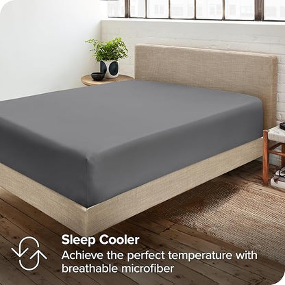 Bare Home 2-Pack Fitted Bottom Sheets Twin - Premium 1800 Ultra-Soft Wrinkle Resistant Microfiber - Deep Pocket (Twin, Grey)