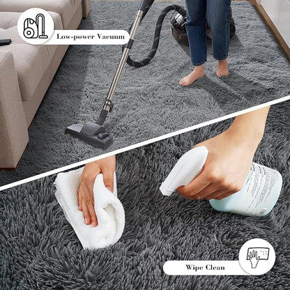 Fluffy Rug Shaggy Area Rug, Dark Grey 5x8 Area Rugs for Bedroom, Small Bedside Rug, Soft Fluffy Shaggy Entryway Throw Rugs for Living Room Bedroom Kids Room Home Decor