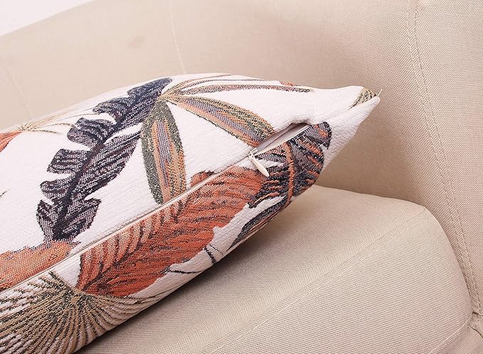 Yeiotsy Decorative Cushion Cover, Tropical Leaf Throw Pillow Cover Jacquard Chenille (Brick Red, 18 x 18 Inches)