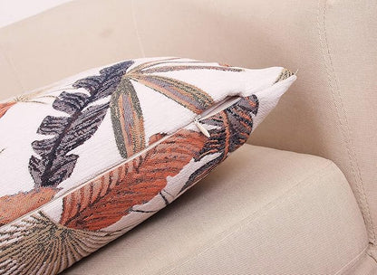 Yeiotsy Decorative Cushion Cover, Tropical Leaf Throw Pillow Cover Jacquard Chenille (Brick Red, 18 x 18 Inches)