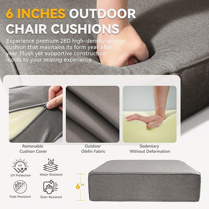 Outdoor Cushion Set for Furniture Patio Furniture, UV Resistant, Water Resistant - 6 Inch Thick Foam Garden Cushions– 24x24 Inch Patio Seat Covers for Chair/Sofa/Couch | Grey | 11-Pack |