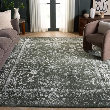 SAFAVIEH Area Rug 10x14 - Adirondack Collection - Large - Dark Green & Ivory, Distressed Vintage Floral Design, Non-Shedding & Easy to Clean, Ideal for Living Room, Bedroom, Dining Space (ADR109Y)