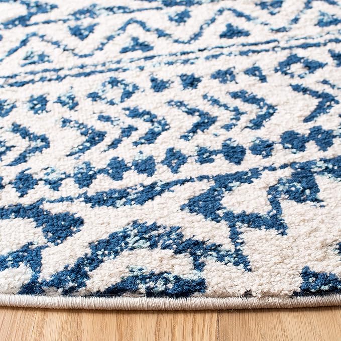 SAFAVIEH Tulum Collection Area Rug - 12' Round, Ivory & Navy, Moroccan Boho Tribal Design, Non-Shedding & Easy to Clean, Ideal for Living Room, Bedroom, Dining Space (TUL272D)