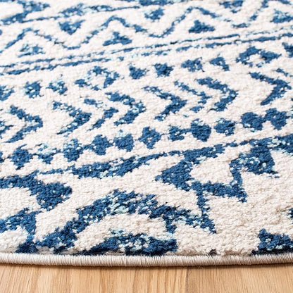 SAFAVIEH Tulum Collection Area Rug - 8' Round, Ivory & Navy, Moroccan Boho Tribal Design, Non-Shedding & Easy to Clean, Ideal for Living Room, Bedroom, Dining Space (TUL272D)