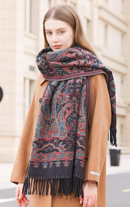 Wander Agio Warm Fashion Scarf Long Shawl Large Blanket Winter Wraps Scarves for Women Cashmere Jacquard Vintage Paisley