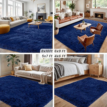 4x6 Area Rugs for Living Room Rug: Soft Fluffy Shag Blue Rugs for Bedroom, Non-Slip Large Fuzzy Plush Rug Indoor Floor Carpet for Nursery Kids Boys Girls Room, Dorms, Playroom, Modern Home Decor