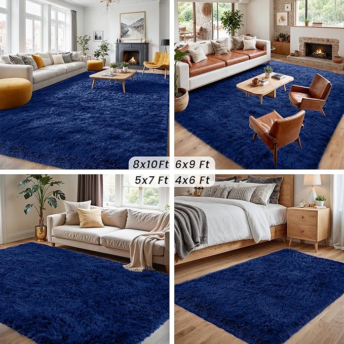 2x6 Bedside Area Rugs for Bedroom: Soft Fluffy Shag Blue Rug for Hallway, Non-Slip Fuzzy Plush Living Room Rug Indoor Floor Carpet for Kids Rooms, Dorm, Nursery, Modern Home Aesthetic Decor