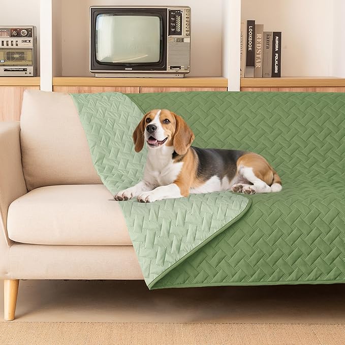 gogobunny 100% Double Sided Waterproof Dog Blanket Soft Pet Bed Cover Reversible Protect Furniture Couch Sofa Car for Puppy Cat Kids (Dark Green/Light Green, 52x82 Inch (Pack of 1))