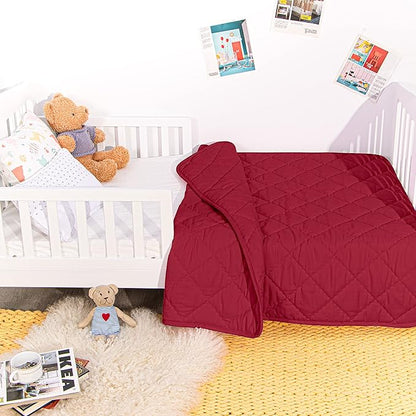 NTBAY Down Alternative Oversized Toddler Comforter, Super Soft and Warm Solid Color Baby Crib Quilted Blanket, 43x60 inches, Red