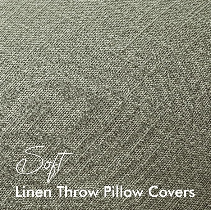 EMEMA Throw Pillow Covers Decorative Linen Pillow Covers 26x26 Inch Light Olive Green Boho Farmhouse Neutral Couch Throw Pillows for Bed Pack of 2 Accent Pillowcase Modern Sofa Cushion Livingroom Home