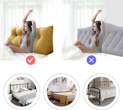 Wedge Headboard Pillow Dorm Room Reading Pillow Back Support for Sitting Up in Bed Bolster Lumbar Cushion Body Positioning Bedrest Cotton Linen 54in Yellow Full