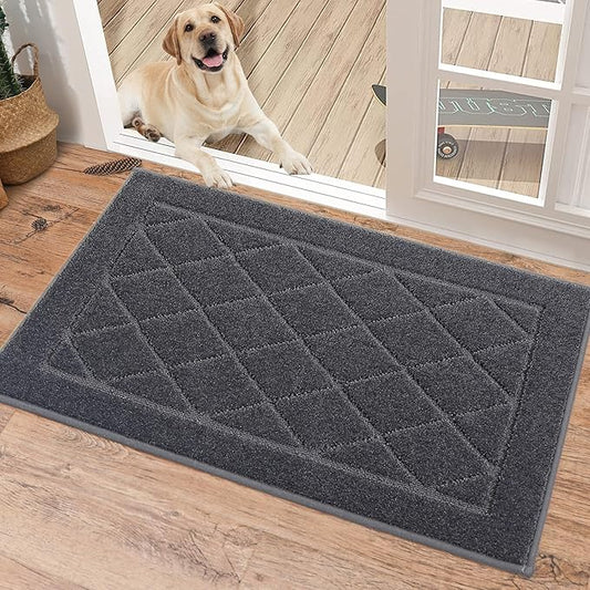 BEQHAUSE Dirt Trapper Door Mat 20" x 32", Doormat Non-Slip Entryway Rugs Washable, Dog Door Mat Stain Resistant and Absorbent Welcome Floor Mat for Front Back Door, Muddy Wet Shoes & Paws, Dark Grey