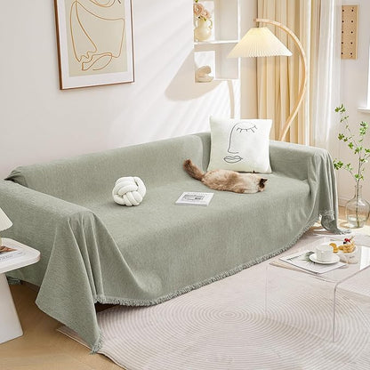 MEETSKY Couch Covers for 3 Cushion Couch Sofa Covers Washable Couch Cover Sectional L Shape Couch Blanket Cover Sofa Slipcovers for Most Shape Sofas Thick Soft Throws Cover, 91" x 150", Sage Green