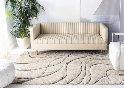 SAFAVIEH Florida Shag Collection Area Rug - 8'6" x 12', Cream & Grey, Non-Shedding & Easy Care, 1.2-inch Thick Ideal for High Traffic Areas in Living Room, Bedroom (SG471-1180)