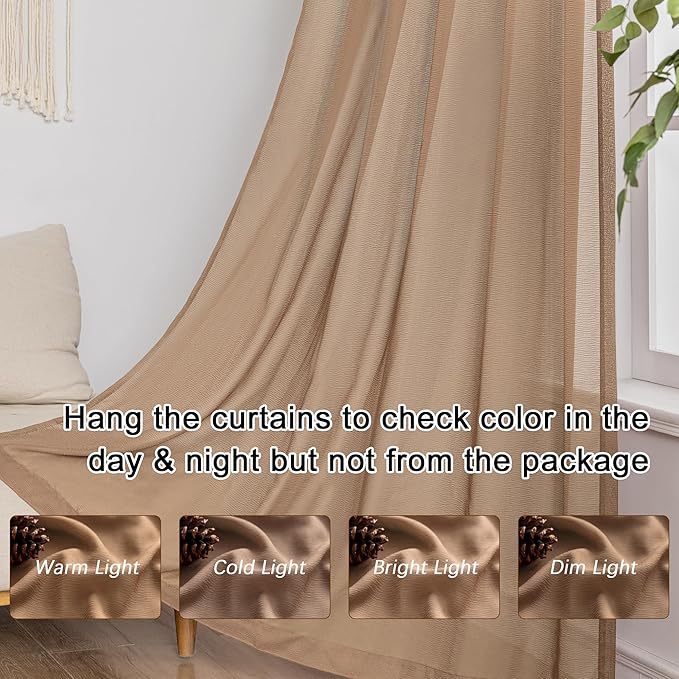Mocha Moose Pinch Pleat Sheer Curtains 120 Inch Length for Living Room Soft Touch Light Filtering Modern Pleated Drapes with Adjustable Hooks 10ft Curtains, Mocha Moose, 42" W x 120" L, 2 Panels