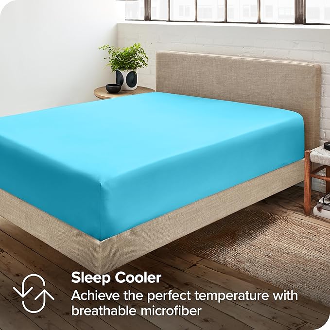 Bare Home 2-Pack Fitted Bottom Sheets Twin - Premium 1800 Ultra-Soft Wrinkle Resistant Microfiber - Deep Pocket (Twin, Aqua)