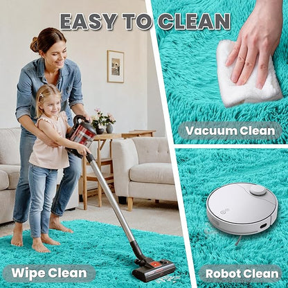 8x10 Area Rugs for Living Room Rug: Soft Fluffy Shag Teal Blue Rugs for Bedroom, Non-Slip Large Fuzzy Plush Rug Indoor Floor Carpet for Nursery Kids Boys Girls Room, Dorms, Playroom, Modern Home Decor