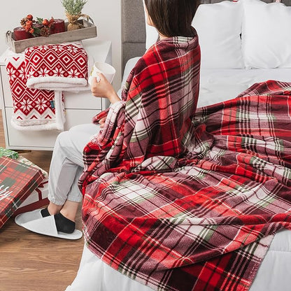 PAVILIA Christmas Throw Blanket | Holiday Christmas Red Fleece Blanket | Soft, Plush, Warm Winter Cabin Throw, 60x80 (Red Green Plaid)