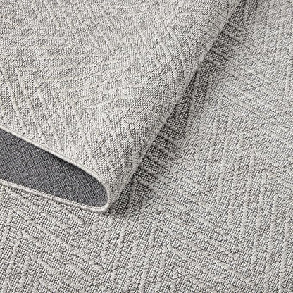 TOWN & COUNTRY BASICS Pax Herringbone Textured Solid Everwash® Washable Area Rug, Low Pile, Non-Slip Backing, Easy Clean Pet & Family Friendly Rug, Grey, 8' Round
