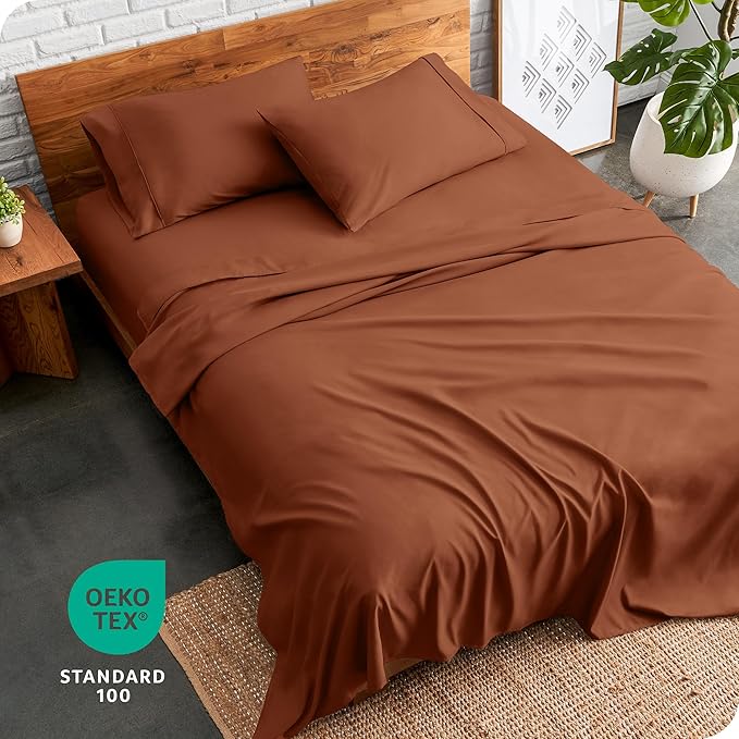 Bare Home Full Sheet Set - Luxury 1800 Ultra-Soft Microfiber Full Bed Sheets - Double Brushed - Deep Pockets - Easy Fit - 4 Piece Set - Bedding Sheets & Pillowcases (Full, Terracotta)
