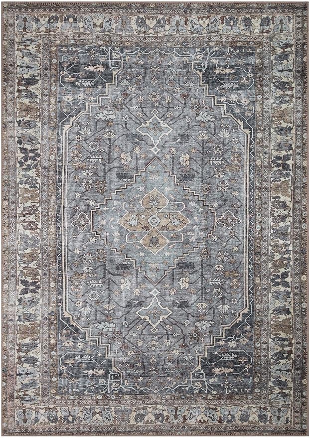 Keen Home Design 8x10 Rug - Machine Washable Area Rug with Non-Slip Backing, Ideal for Living Room, Dining Room, Bedroom - Vintage, Easy Clean, Durable, Low Pile Rug - (8' x 10')