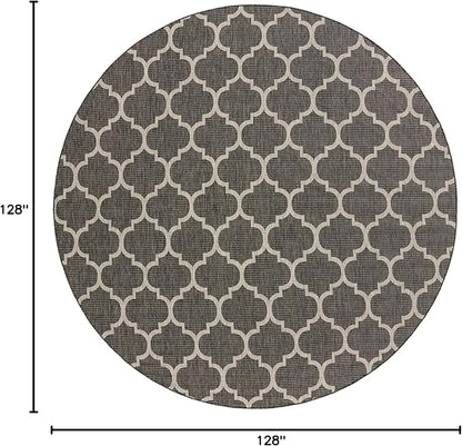 Unique Loom Outdoor Trellis Collection Area Rug - Trellis (Round 10' 8" x 10' 8", Black/ Ivory)