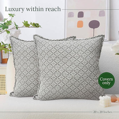SanVia Tranquil Premium Cotton Throw Pillow Covers, 20 x 20 Inches, Luxurious Handwoven Reversible Couch Pillow Covers with Hidden Zipper, Elegant Home Décor, Insert Not Included