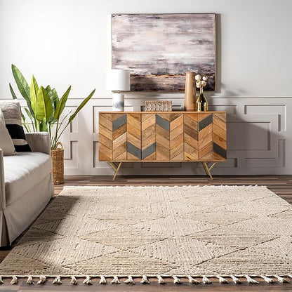 nuLOOM Kerry Beige, 6' Round, Geometric, Soft and Cozy, High Traffic, Stain Resistant, Easy Clean, Durable Area Rug for Bedroom, Living Room, Dining Space, Den, Foyer, Entryway