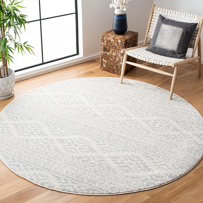 SAFAVIEH Tulum Collection Area Rug - 10' Round, Ivory & Light Grey, Moroccan Boho Tribal Design, Non-Shedding & Easy to Clean, Ideal for Living Room, Bedroom, Dining Space (TUL272G)