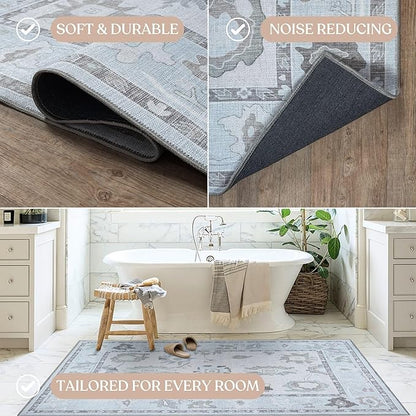 Fame Living Cream Beige Oushak Runner Rug, Modern Runners, Turkish, Eclectic, Floral, Pastel, Washable, Long Runner Rugs for Hallway, Kitchen, Living Room, Bedroom, Kitchen, Bathroom, 2'5"x13'