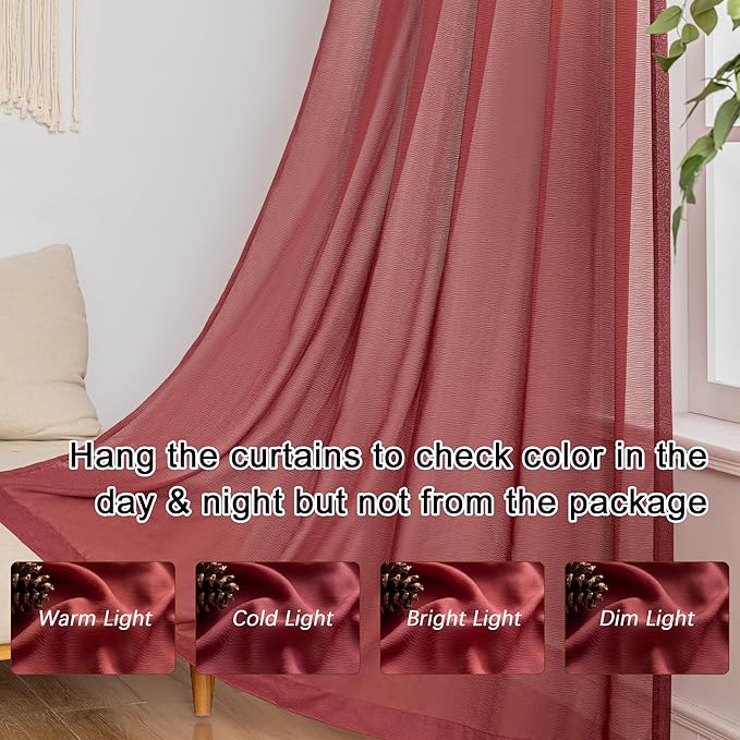 Sheer Pleated Curtains 96 Inch Length for Living Room Bedroom Light Filtering Burgundy Red Window Curtains Soft Touch Lightweight Pinch Pleat Drape with Hooks, Burgundy, 42"W x 96"L, 2 Panels