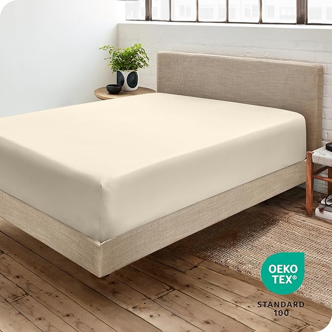 Bare Home Fitted Bottom Sheet Queen Size - Premium 1800 Microfiber - Ultra-Soft Hotel Luxury - Deep Pocket - Durable and Long Lasting - Fitted Sheet (Queen, Sand)
