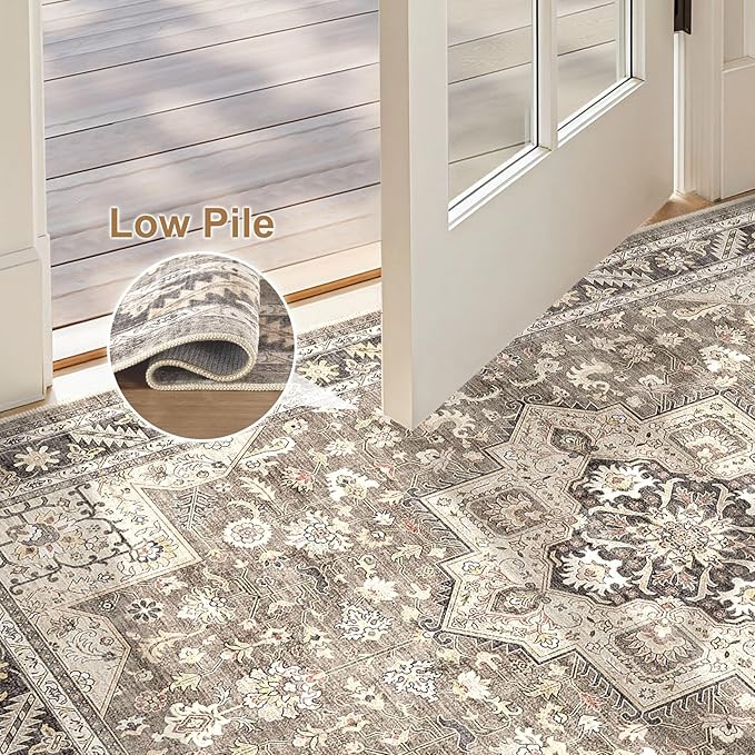Vintage Living Room Area Rug 3x5 - Large Soft Washable Oriental Traditional Distressed Farmhouse Rugs for Bedroom - Indoor Floor Accent Carpet for Home Office House Decor - Brown