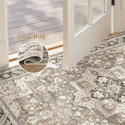 Vintage Living Room Area Rug 2x3 - Large Soft Washable Oriental Traditional Distressed Farmhouse Rugs for Bedroom - Indoor Floor Accent Carpet for Home Office House Decor - Brown