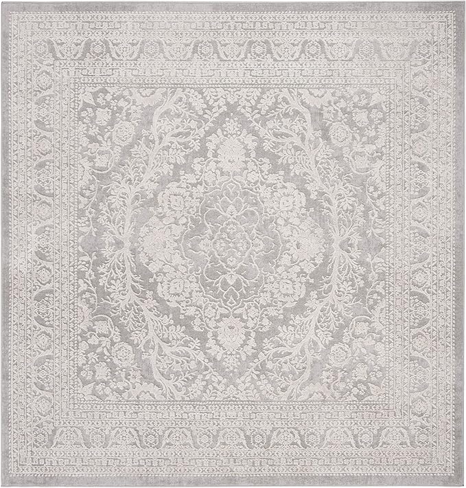 SAFAVIEH Area Rug 3' Square - Reflection Collection - Light Grey & Cream, Non-Shedding & Easy Cleaning, Ideal for Living Room, Bedroom (RFT668G)