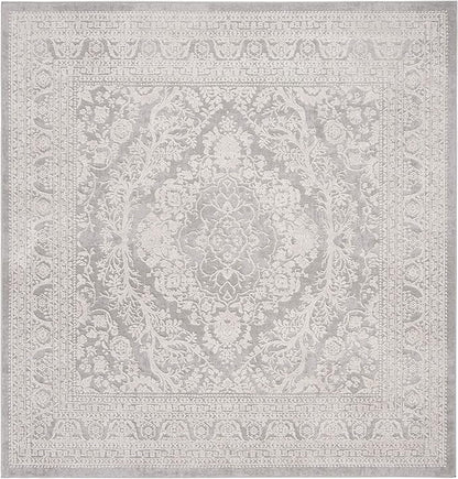 SAFAVIEH Area Rug 3' Square - Reflection Collection - Light Grey & Cream, Non-Shedding & Easy Cleaning, Ideal for Living Room, Bedroom (RFT668G)