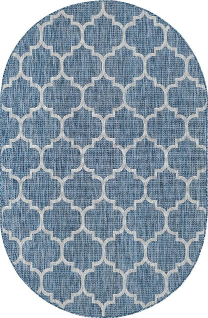 Unique Loom Trellis Collection Area Rug-Lattice Design, Moroccan Inspired for Indoor/Outdoor Décor, 5' 0" x 8' 0" Oval, Navy Blue/Gray