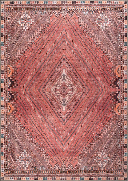 Bloom Rugs Washable Non-Slip 8' x 10' Rug - Red/Multicolor Traditional Bordered Area Rug for Living Room, Bedroom, Dining Room, and Kitchen - Exact Size: 8' x 10'