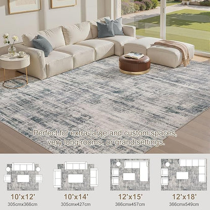 Area Rug for Living Room: 10x14 Washable Neutral Abstract Modern Soft Rugs Non Slip Indoor Floor Stain Resistant Large Carpet for Bedroom Dining Room Office Nursery - Gray