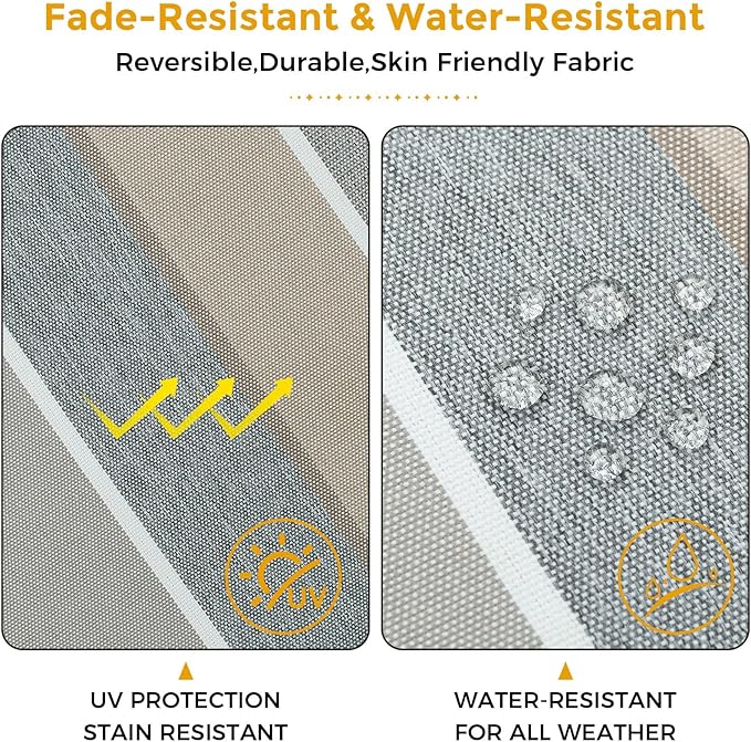 FUNHOME Outdoor Chair Cushions 19 x19 Inch,Water Resistant Tufted Seat Cushions 19",Reversible,Weather Resistant,Rounded Back Wicker Chair Cushion for Patio Garden Furniture(Gray Stripe)