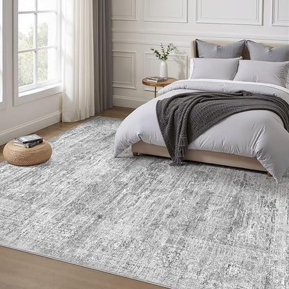 Grey Rug 5x7 Area Rugs: Washable Boho Large Vintage Neutral Soft Rug Stain Resistant Farmhouse Non-Slip Indoor Floor Carpet for Living Room Bedroom Playroom Office Dining Room Apartment Dorm