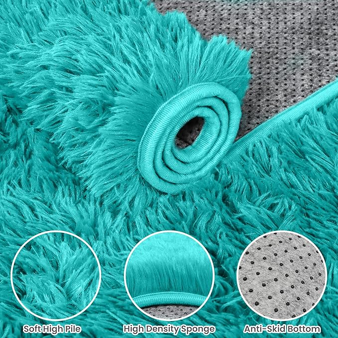 6x9 Area Rugs for Living Room Rug: Soft Fluffy Shag Teal Blue Rugs for Bedroom, Non-Slip Large Fuzzy Plush Rug Indoor Floor Carpet for Nursery Kids Boys Girls Room, Dorms, Playroom, Modern Home Decor