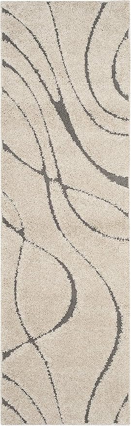 SAFAVIEH Florida Shag Collection Runner Rug - 2'3" x 7', Cream & Grey, Non-Shedding & Easy Care, 1.2-inch Thick Ideal for High Traffic Areas in Living Room, Bedroom (SG471-1180)