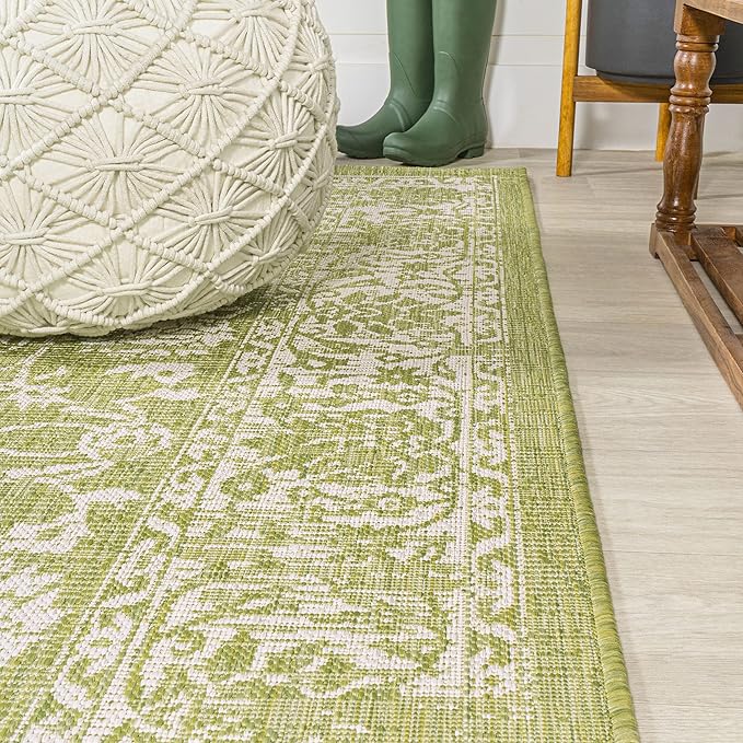JONATHAN Y Weave Floral Indoor Outdoor Area Rug 4X6 Green/Cream, Tela Bohemian Textured for Backyard, Patio, Porch, Easy-Cleaning, High Traffic, Pet-Friendly, Non-Shedding (SMB100D-4)