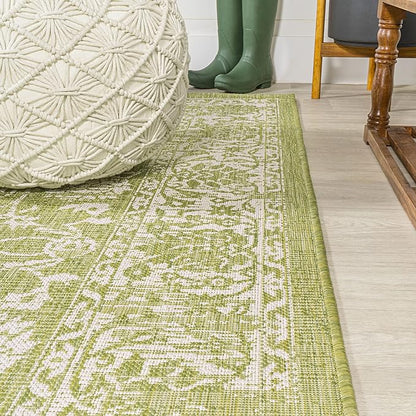 JONATHAN Y Weave Floral Indoor Outdoor Area Rug 9X12 Green/Cream, Tela Bohemian Textured for Backyard, Patio, Porch, Easy-Cleaning, High Traffic, Pet-Friendly, Non-Shedding (SMB100D-9)