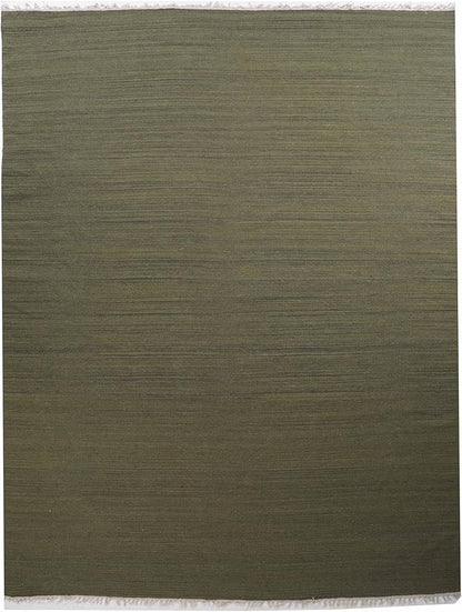 Rugsotic Carpets Hand Woven Flat Weave Kilim Wool 4'x6' Area Rug Solid Olive D00111