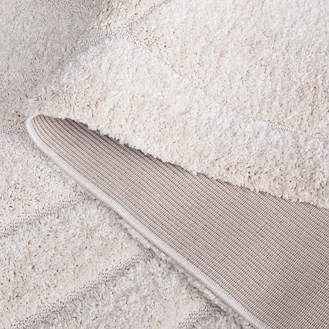 SAFAVIEH Florida Shag Collection Area Rug - 12' Square, Creme & Creme, Striped Design, Plush 1.2-inch Thick, Ideal for High Traffic Areas in Living Room, Bedroom, Dining (SG471-1111-12SQ)