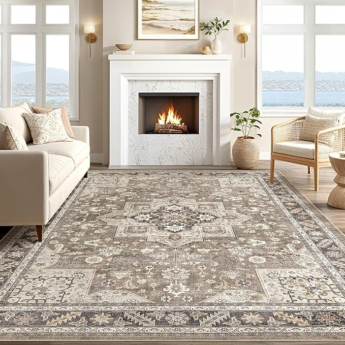 Vintage Living Room Area Rug 5x7 - Large Soft Washable Oriental Traditional Distressed Farmhouse Rugs for Bedroom - Indoor Floor Accent Carpet for Home Office House Decor - Brown