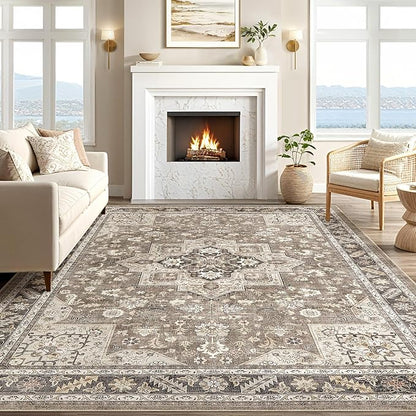Vintage Living Room Area Rug 5x7 - Large Soft Washable Oriental Traditional Distressed Farmhouse Rugs for Bedroom - Indoor Floor Accent Carpet for Home Office House Decor - Brown