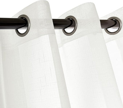 Sheer Curtains Faux Linen Semi Voile Light Filtering Drapes Pair for Bedroom Living Room, Set of 2 Grommet Top Window Curtain Panels (Each 54 x 95 Inch, Off White)